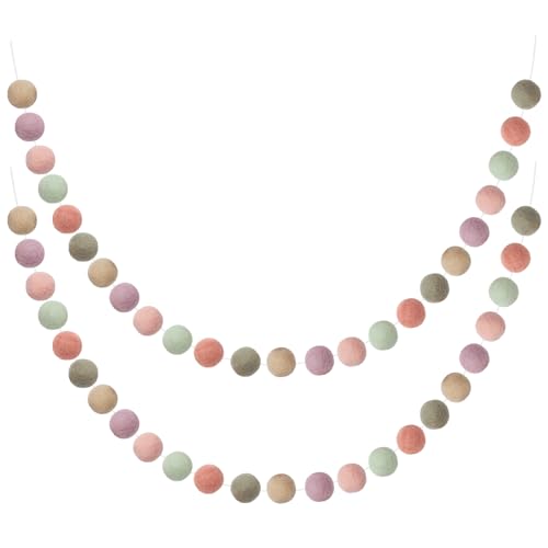 Handmade Wool Felt Ball Garland Set of 2 - 6.5ft Boho Pom Pom Banner