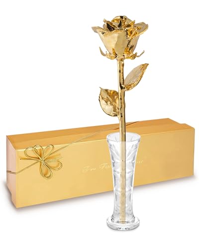 24K Gold Dipped Real Rose with Glass Vase and Gift Box
