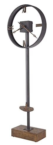 Rustic Grandfather Floor Clock with Faux Stone Pendulum and Metal Frame