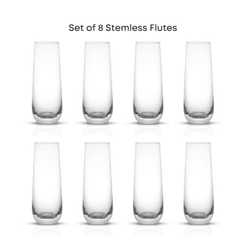 Stemless Champagne Flutes - 9.5oz Crystal Mimosa Glasses (Set of 8)