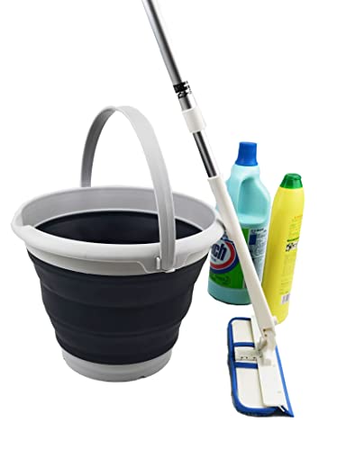 SAMMART Collapsible 8.5L Plastic Water Bucket - Grey/Black Portable Folding Tub