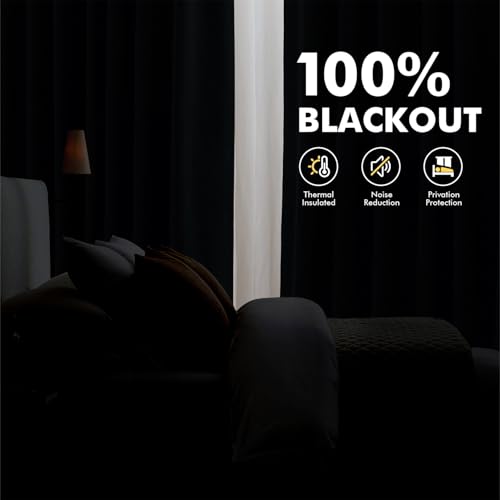 100% Blackout Linen Curtains 42 x 84 Inch - Ivory Thermal Drapes (Set of 2)