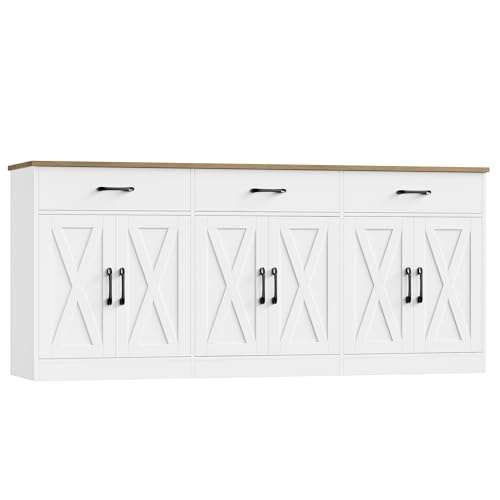 71-Inch Farmhouse Kitchen Sideboard Buffet Cabinet with 3 Drawers