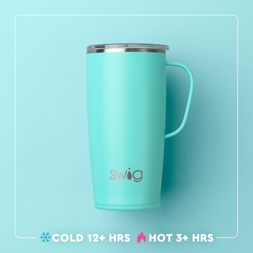 Swig Life 22oz Travel Mug, Insulated Tumbler with Handle and Lid, Cup Holder Friendly, Dishwasher Safe, Stainless Steel, Travel Coffee Cup, Insulated Mug with Lid (Under the Sea)