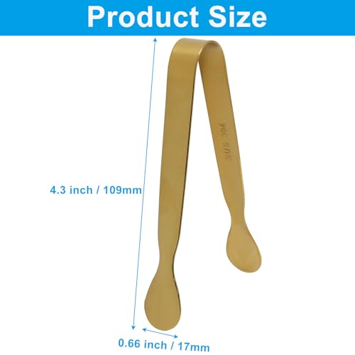 MangoOrder 2 Pack Gold 4.3 Inch Stainless Steel Sugar Cube Tongs - Kitchen & Bar Utensils