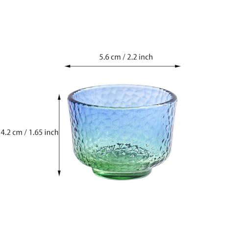 Whitenesser Set of 6 Blue Green Hammered Glass Sake Cups 2.2" Small Drinkware