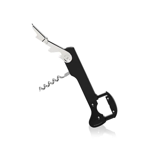 TRUE Recoil Waiters Corkscrew Wine Opener - Black, Stainless Steel with Built-in Bottle Opener & 4-Wheel Foil Cutter