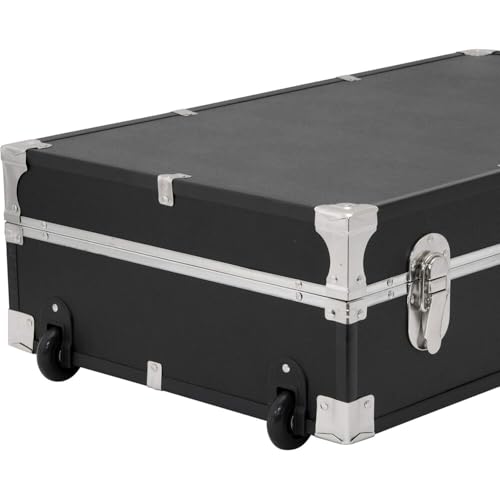 31-Inch Under-Bed Storage Trunk with Wheels and Locking Latch, Antique Black