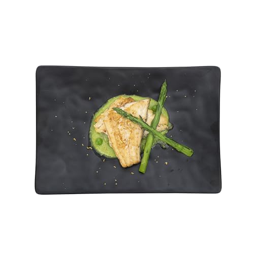 Restaurantware Voga 9.8 x 6.8 Inch Rectangle Serving Plates 4 Medium Sushi Platters - Faux Slate Dishwashable Black Melamine Japanese Style Plates For Appetizers Entrees Or Desserts