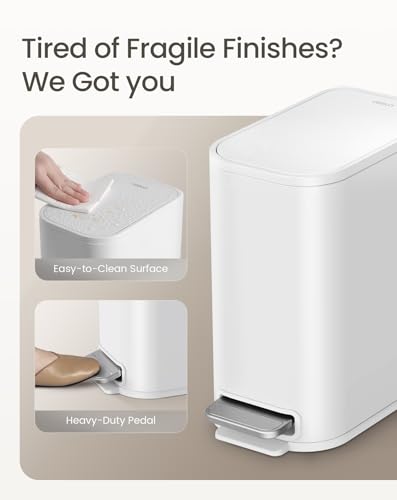 Slim Small Bathroom Trash Can with Soft-Close Lid & Step Pedal - 1.3 Gal
