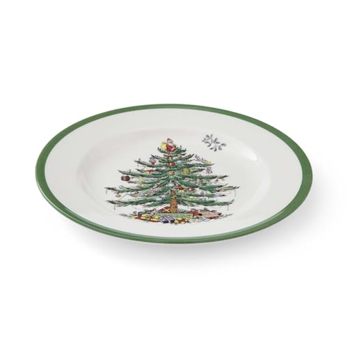 Spode Christmas Tree Salad Plates Set of 4 - 8 Inch Green & White Holiday Dinnerware