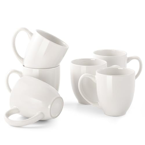 DOWAN Soft White 16 oz Ceramic Coffee Mug Set of 6 with Large Handles