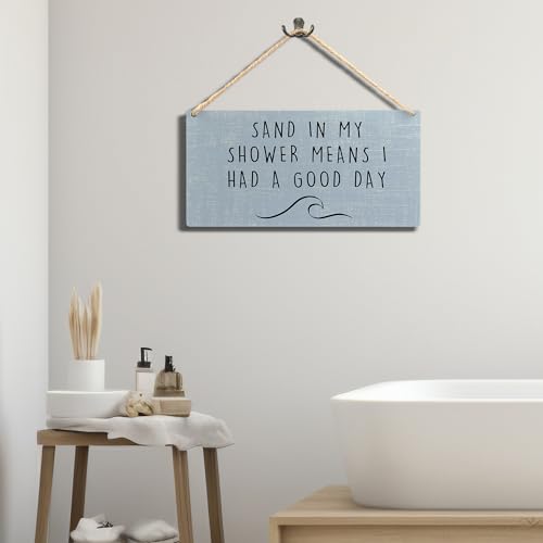 Sand in My Shower Wood Wall Sign, Coastal Beachy Room Decor, 12x6 Inch