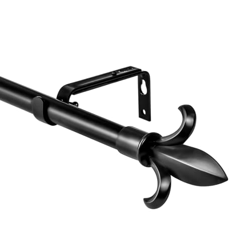 Classic Forged Iron Fleur De Lis Drapery Rod Set, Adjustable 48"-84"
