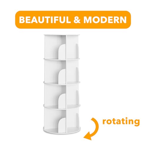 4-Tier 360 Rotating Bookshelf Tower Spinning Bookcase Corner Storage White