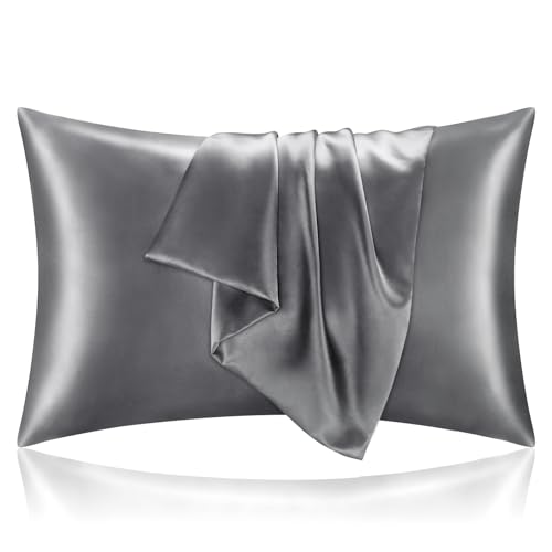 BEDELITE Satin Pillowcases Queen Size 20x30 Dark Grey Set of 2