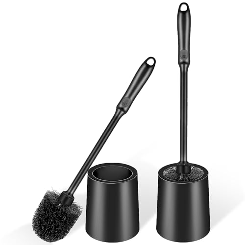 Black Toilet Brush and Holder Set (2 Pack) - Non-Slip Long Handle Scrubber