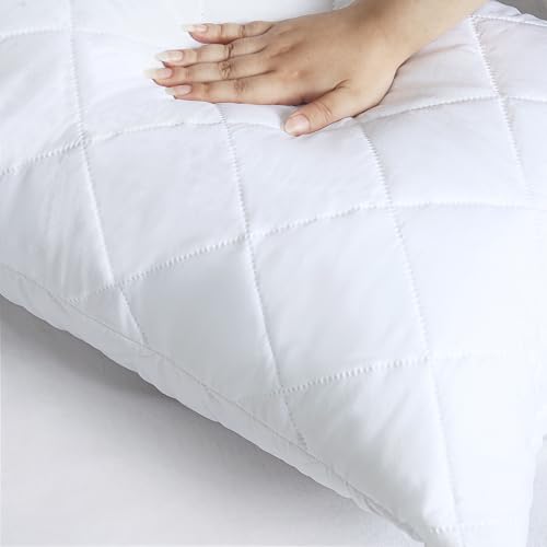 Quilted Waterproof Queen Pillow Protectors - Zippered Breathable Cover, 2 Pack