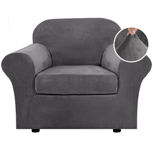 Velvet Stretch 2-Piece Chair Slipcover with Elastic Bottom - Grey