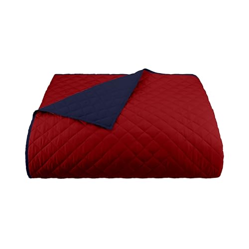 Reversible Twin Coverlet Quilt - Lightweight Bedding in Red/Navy