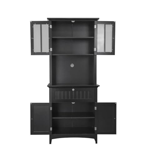 Black Kitchen Buffet with Hutch and Glass Doors
