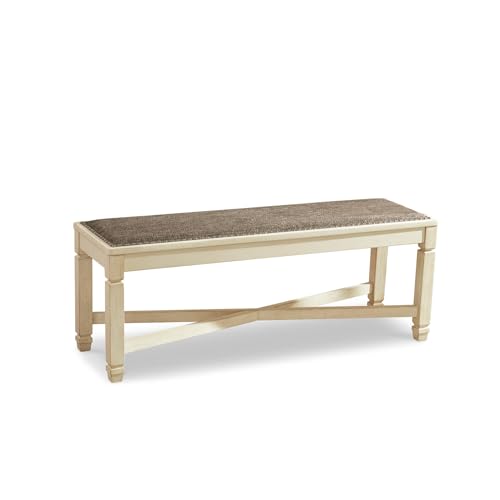 50-Inch Upholstered Dining Bench, Antique White Farmhouse Seating