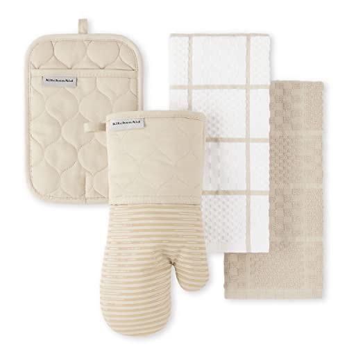 4-Piece Quilted Cotton Kitchen Set with Heat Resistant Oven Mitt & Pot Holder