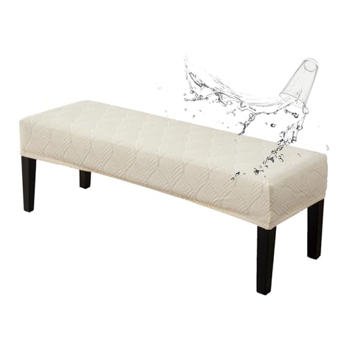 Waterproof Stretch Dining Bench Cover - Beige Jacquard Protector