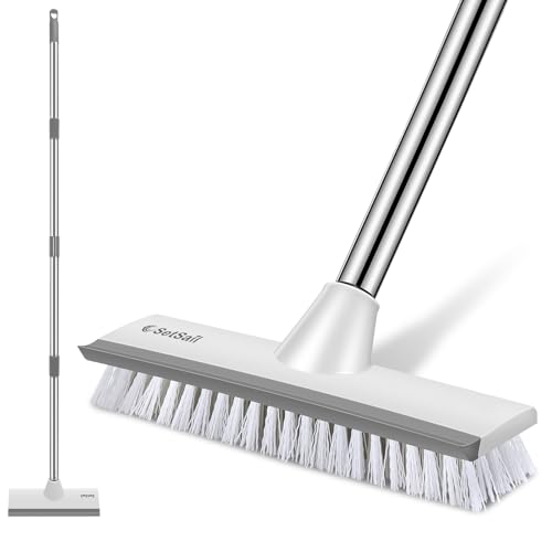 2-in-1 Floor Scrub Brush with Squeegee & 51-Inch Adjustable Long Handle