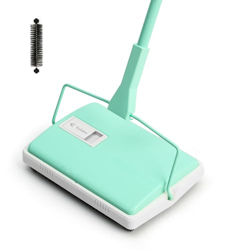 Manual Carpet Sweeper for Rugs & Floors with Extra Refill Brush, Mint