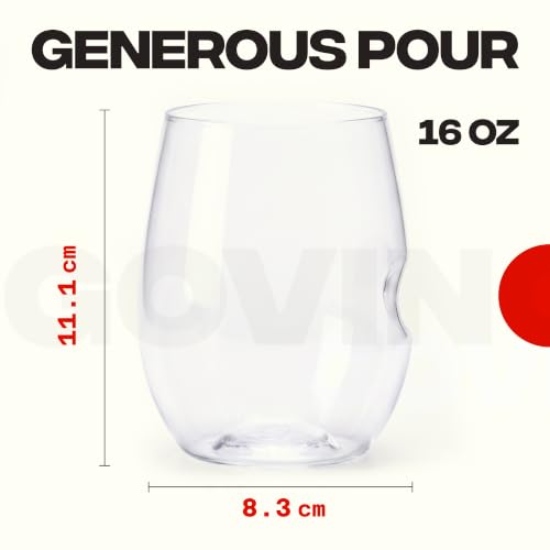 Govino 16oz Unbreakable Stemless Wine Glasses Set of 4 - Shatterproof Plastic Drinkware