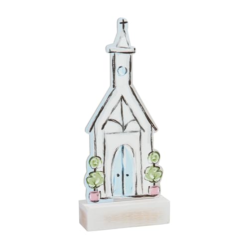 Acrylic Light-Up Church Decoration with Wood Base, 11-Inch Tall