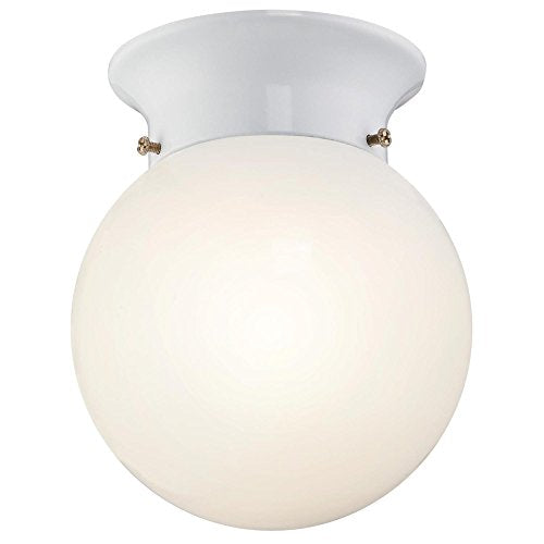6107000 5-13/16-Inch LED Indoor Flush Mount Ceiling Fixture, White Finish with White Opal Glass Globe