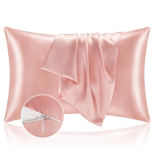 BEDELITE Zipper Satin Pillowcase Set of 2, Standard 20"x26" for Hair & Skin - Coral