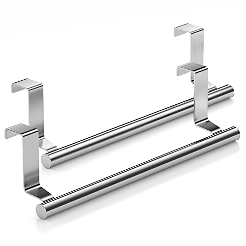 Over Cabinet Towel Bar 2-Pack - Stainless Steel No-Drill Door Rack