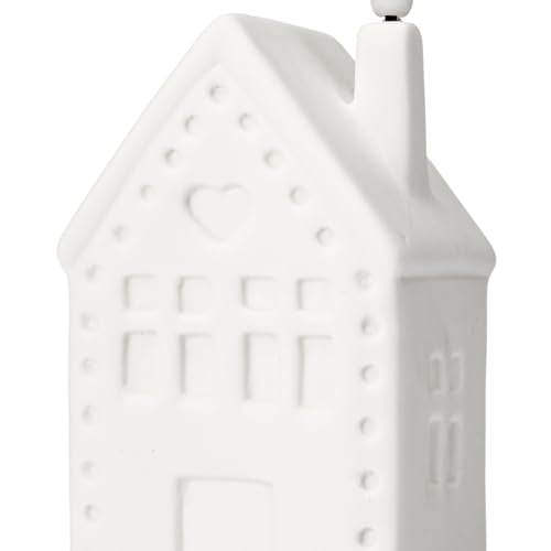 WDS Wondrous White Ceramic Christmas Village Set - 3 LED Houses, Flameless Battery