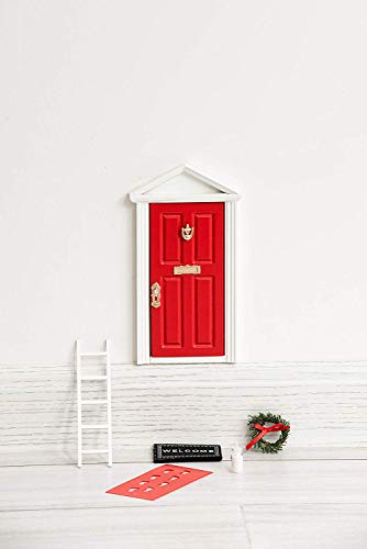 Red Wooden Christmas Elf Door Kit - Miniature Wall Decoration Set