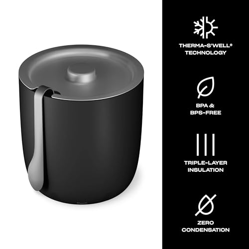 S'well Ice Bucket with Tongs 68oz Onyx - Double Wall Insulated, Condensation-Free