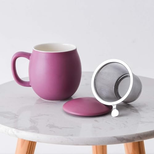 Yundu Matte Purple 12oz Ceramic Teacup with Infuser & Lid – Elegant Tea Mug for Loose Leaf Brewing