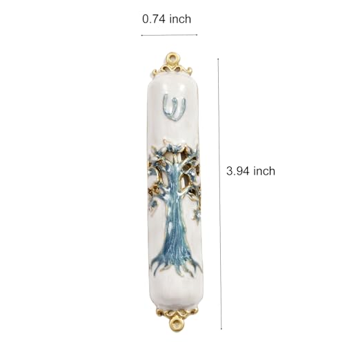 Decorative Metal Mezuzah Case with Scroll for Doorway - Hand-Painted