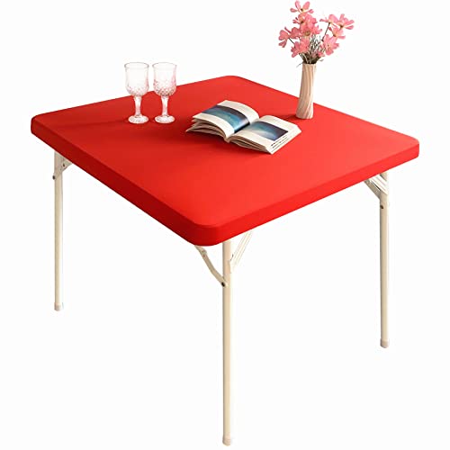 Monibana Red 48x48 Inch Elastic Square Tablecloth Fitted Spandex Cover