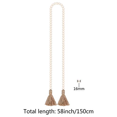 58-Inch Natural Wood Bead Garland Farmhouse Rustic Wall Decor