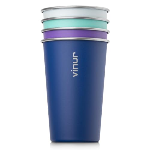 16 oz Stainless Steel Pint Cups - Set of 4 Colorful Stackable Metal Glasses