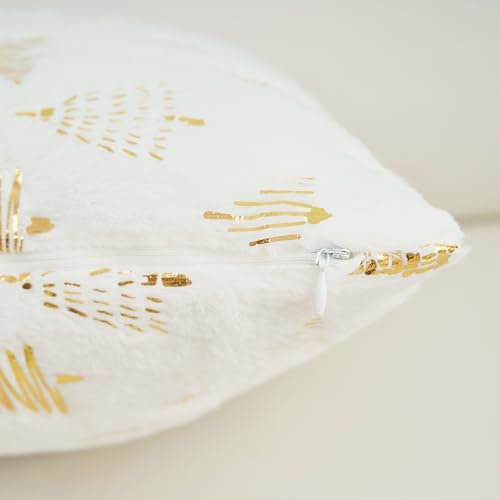 HOMFREEST Gold Christmas Trees Pillow Covers 18x18 Set of 2 White Xmax Soft Faux Fur Throw Pillowcases Winter Holiday Decorative Cushion Cases for Sofa Couch Home Decor