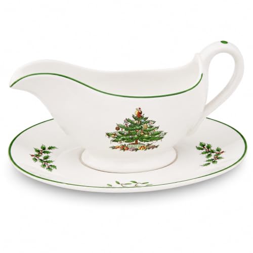 Spode Christmas Tree Gravy Boat with Stand, 9 oz – Set of 2, Stoneware