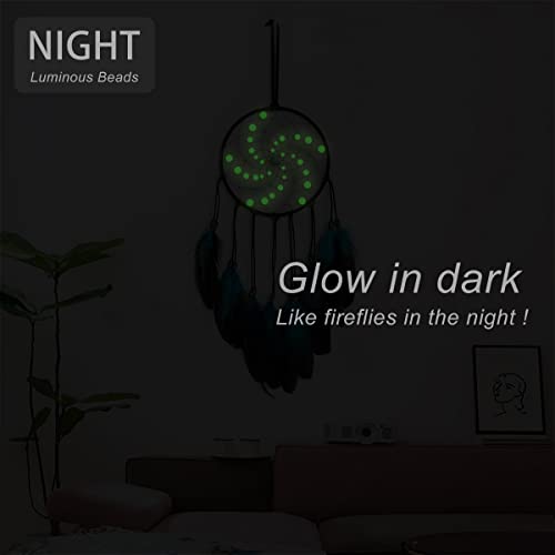 Handmade Luminous Blue Dream Catcher - Glow in the Dark Wall Decor