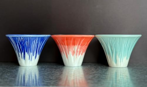 Waraku Fuuka 3-Pack Mount Fuji Sake Cups - Blue Red Snow Porcelain Ochoko Gift Set