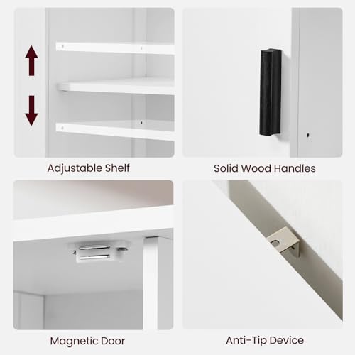 2-Door Storage Cabinet with Adjustable Shelves, White Buffet Sideboard