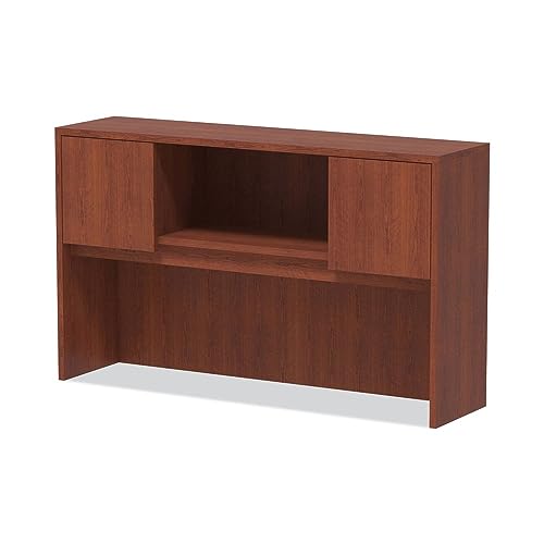 Woodgrain Laminate Desk Hutch with Doors, 59-Inch Wide, Medium Cherry