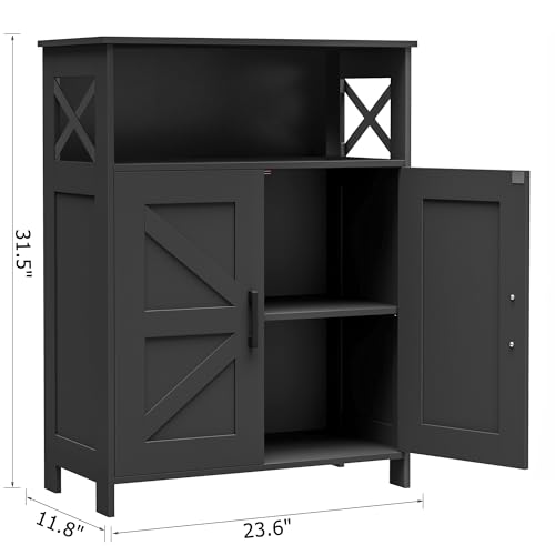 Farmhouse Bathroom Storage Cabinet with Barn Doors, Small Floor Cabinet, Black